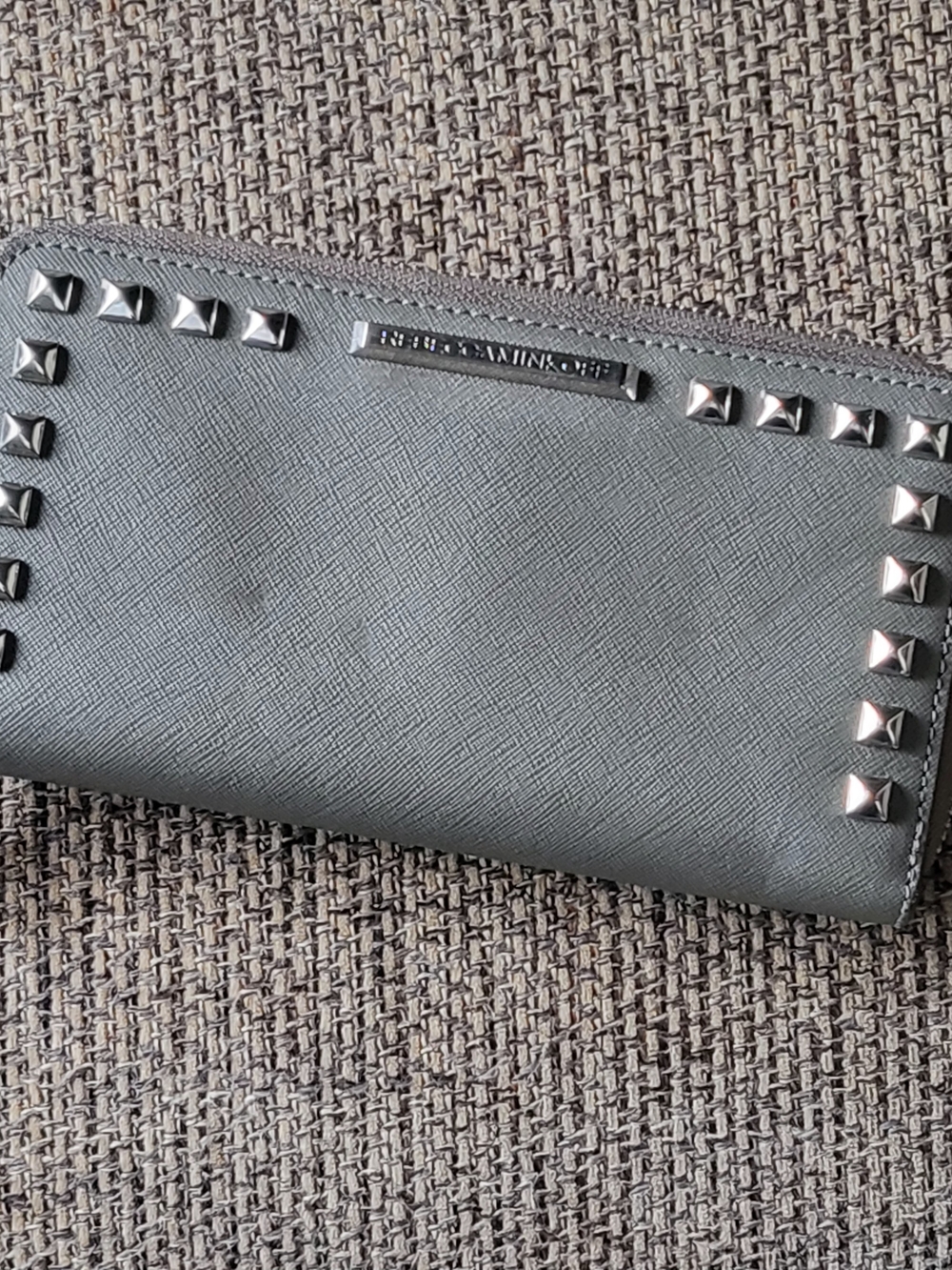 Rebecca Minkoff Gray Saffiano Leather Studded Zip Around Continental Wallet